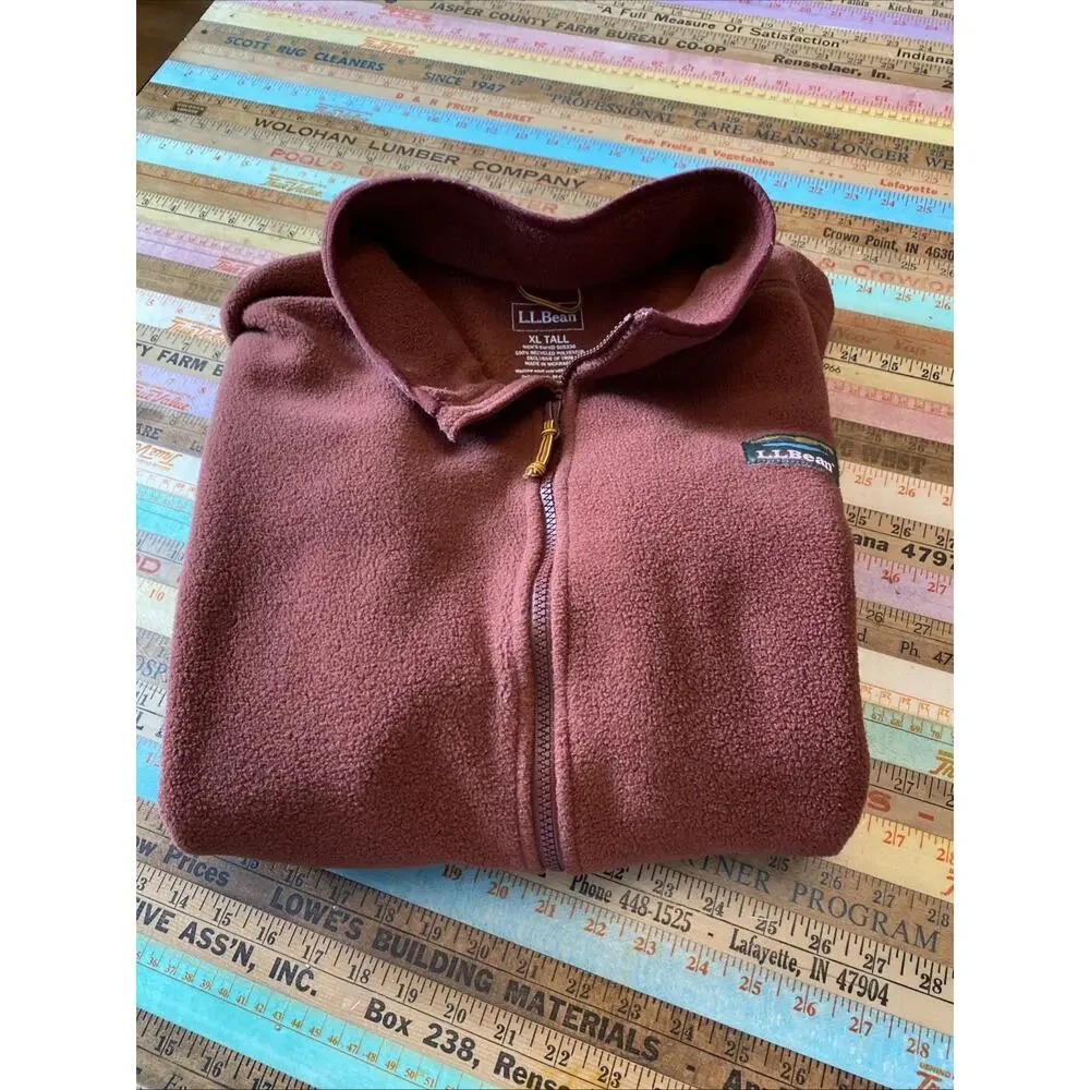 LL Bean Mens Swift Fleece Full Zip Light Jacket XL Tall Burgundy Coat XLT Hiking